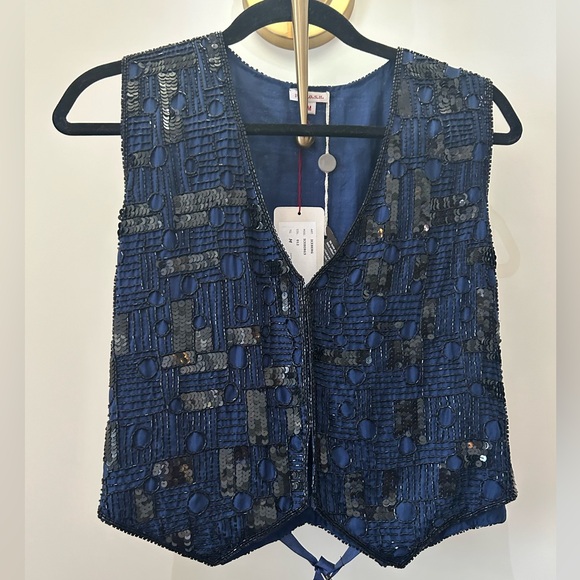 P.A.R.O.S.H Midnight Blue Embroidered Gilet, Size M (international) - Picture 3 of 8